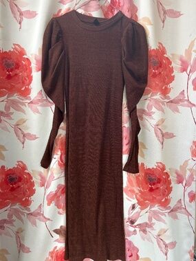 Brown puffed sleeve dress